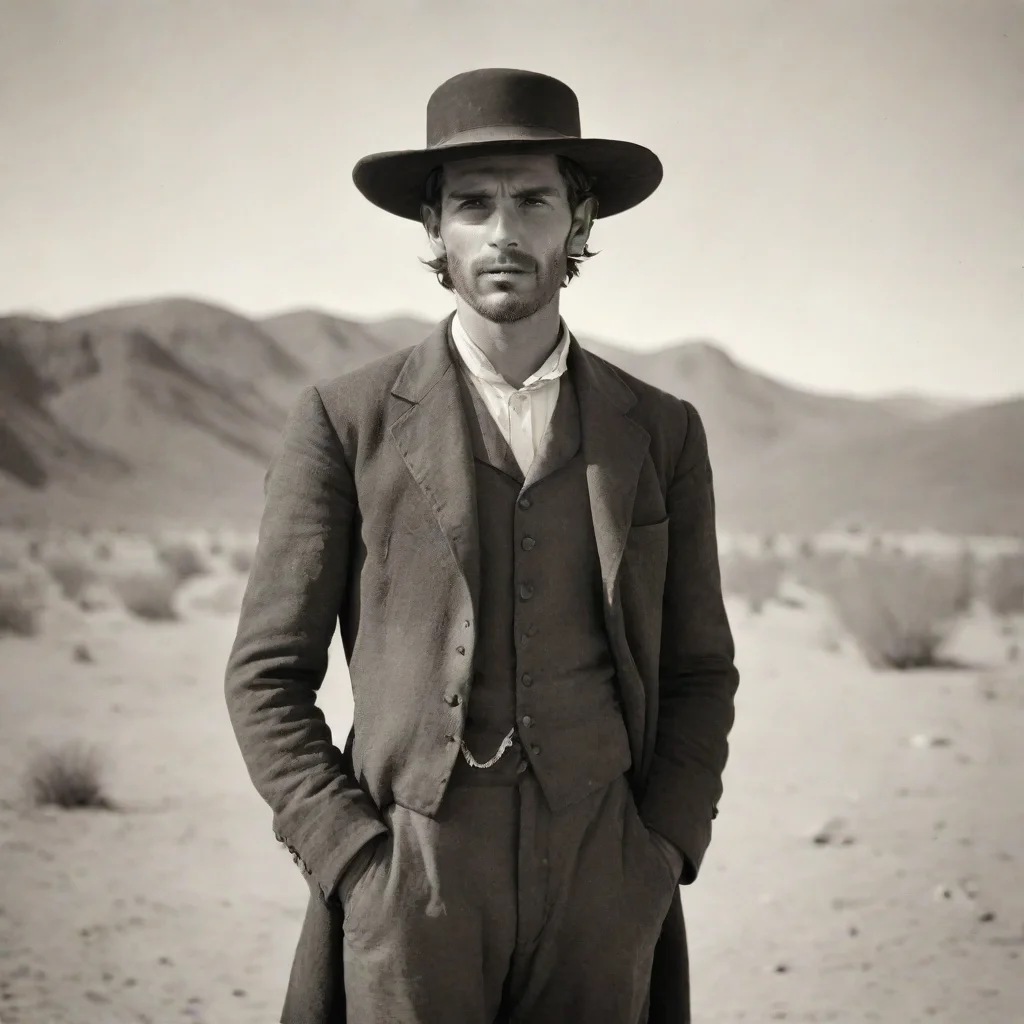handsome spanish man from the 1800s in the desert