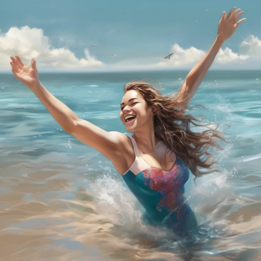 happy free realistic ocean swimming woman  good looking trending fantastic 1