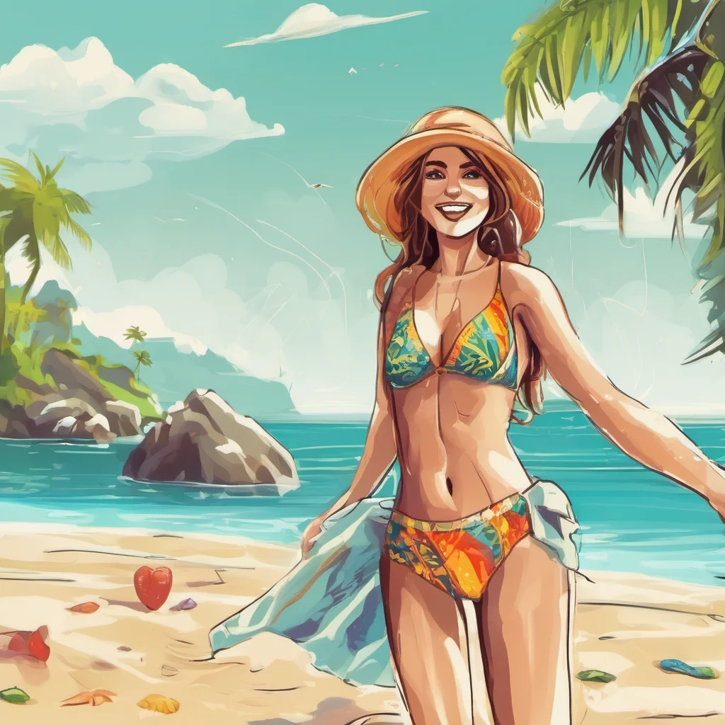 happy free travelling woman swimming beach bikini amazing awesome portrait 2