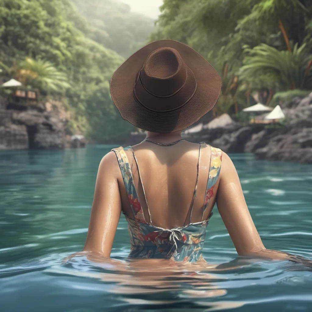 aihappy traveler woman realistic  swimming in bali back view   confident engaging wow artstation art 3