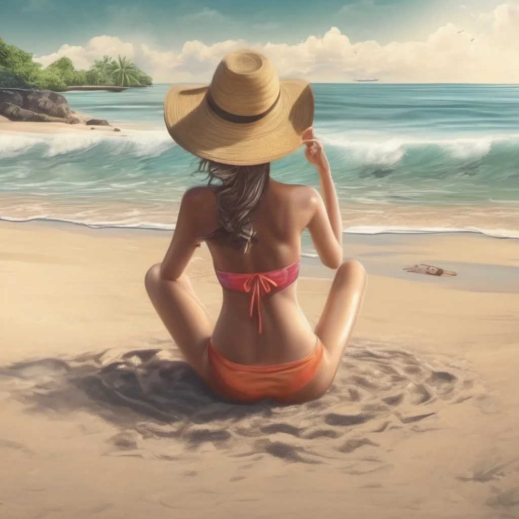 aihappy traveler woman realistic  swimming in bali back view sun bathing on sand   amazing awesome portrait 2