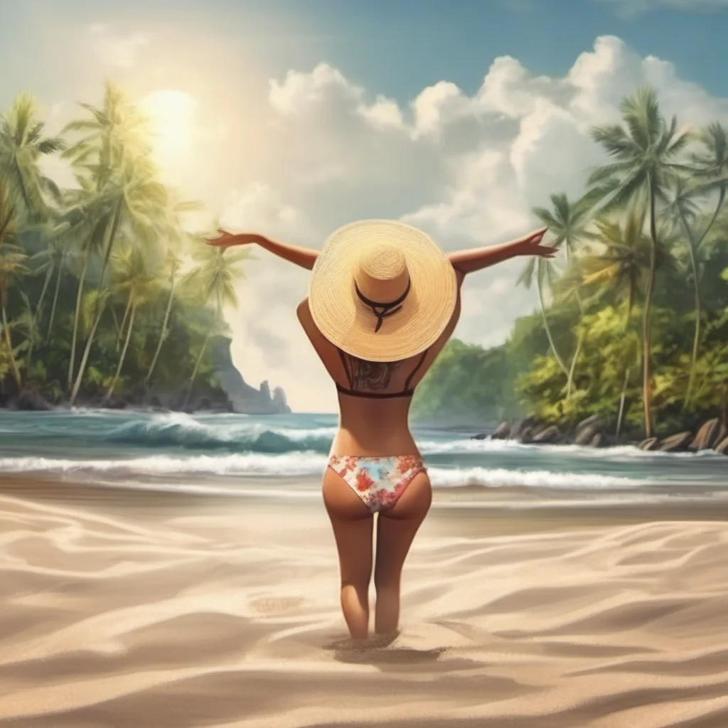 happy traveler woman realistic  swimming in bali back view sun bathing on sand   good looking trending fantastic 1