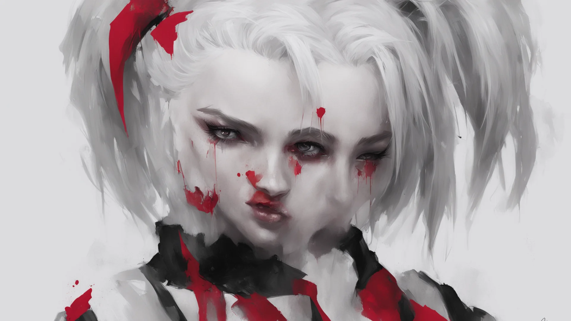 harley quinn portrait dangerous and beautiful character concept art face by wlop face symmetry style of krenz cushart ashley wood and charlie bowater and amazing awesome portrait 2 wide
