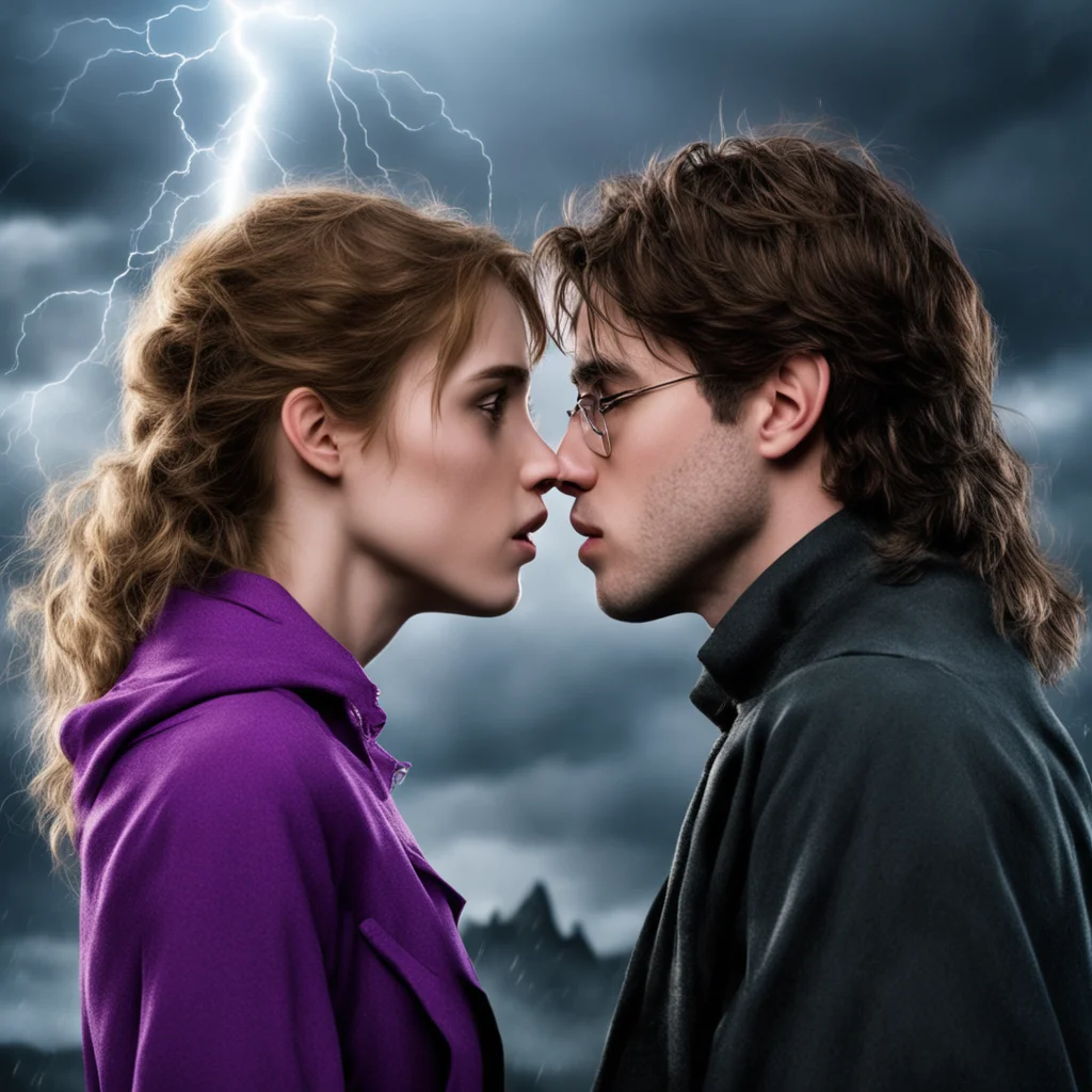 aiharry potter and hermione kissing%2C thunderstorm on the background