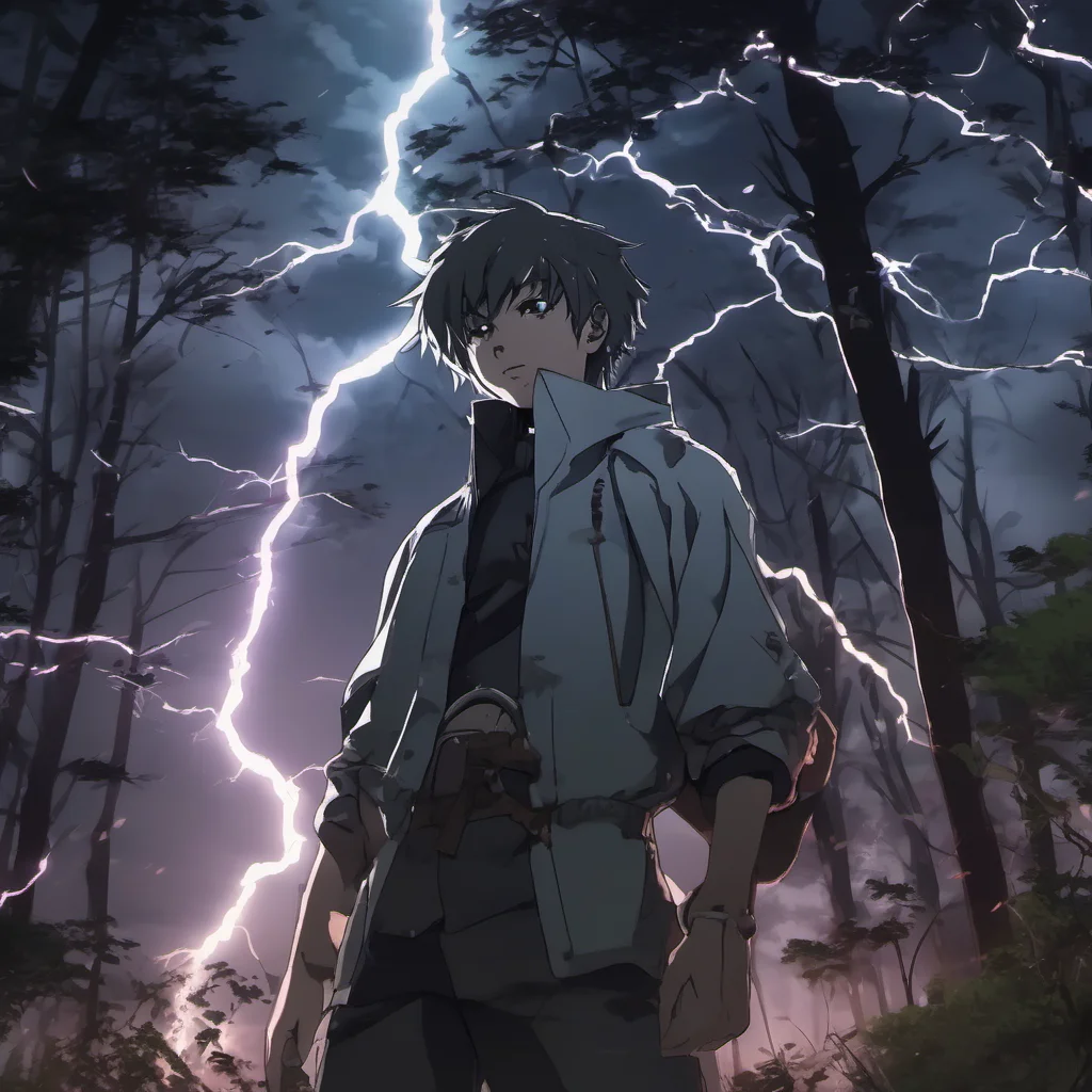 high dark image of anime forest with strong lightning and anime character with it amazing awesome portrait 2