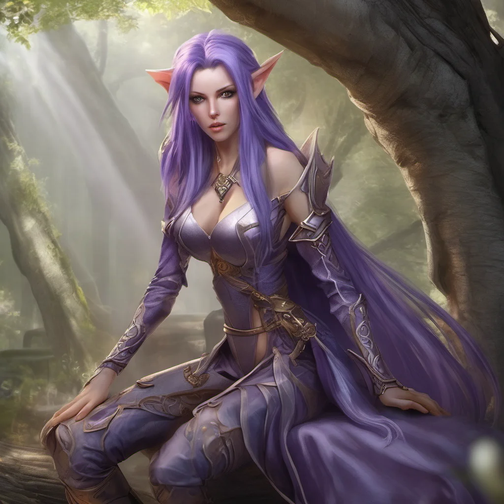 high elf fantasy pretty female purple hair