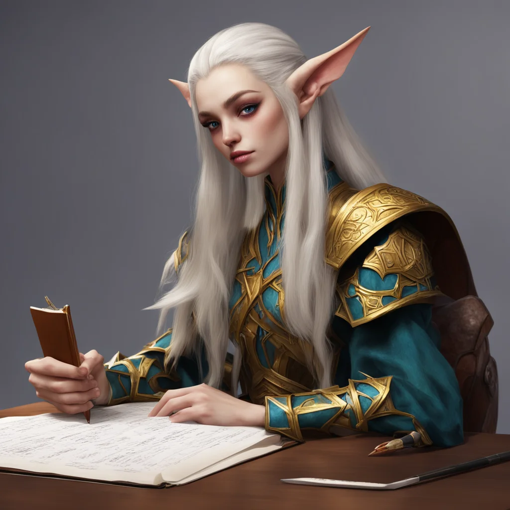 high elf female doing homework