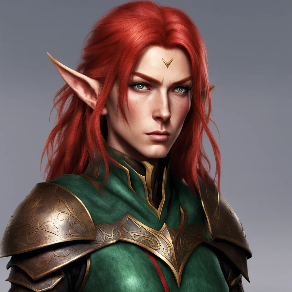 aihigh elf ranger red hair middle aged cold expression%2C void magic