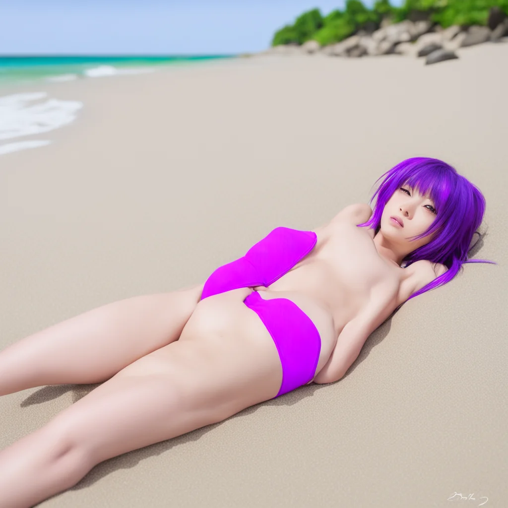 aihinata hyuga laying down on beach in purple bikini amazing awesome portrait 2