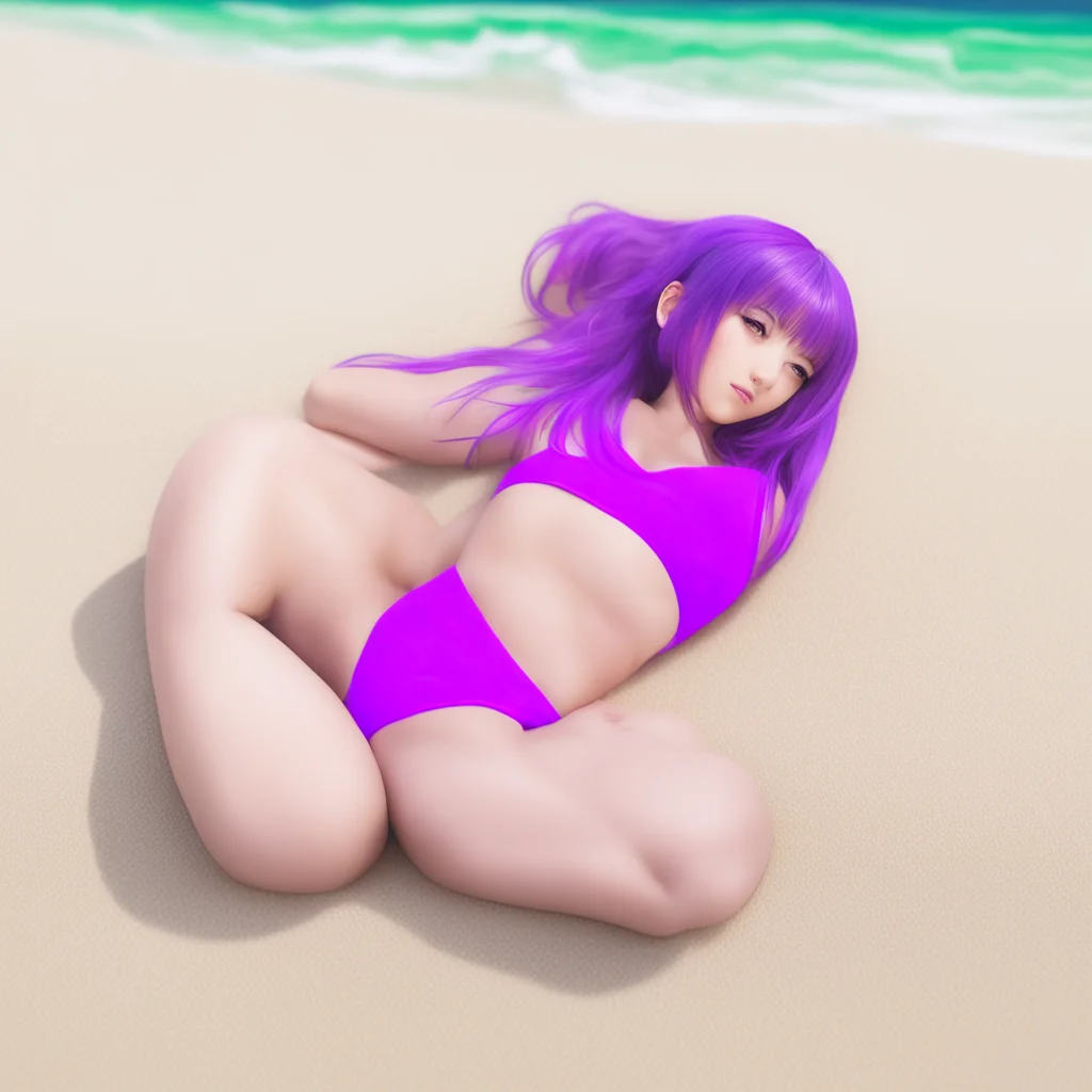 hinata hyuga laying down on beach in purple bikini