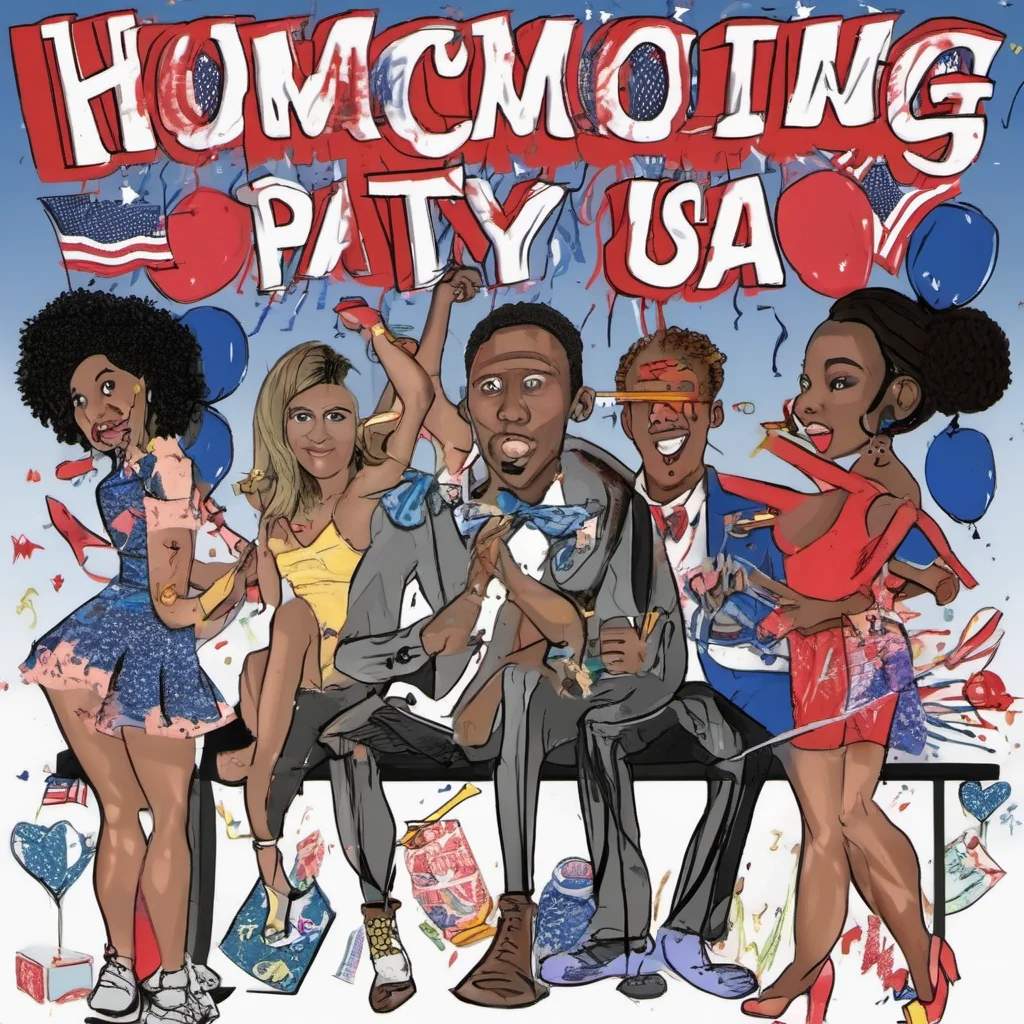 homecoming poster with the theme party in the usa drawn by a bad artist