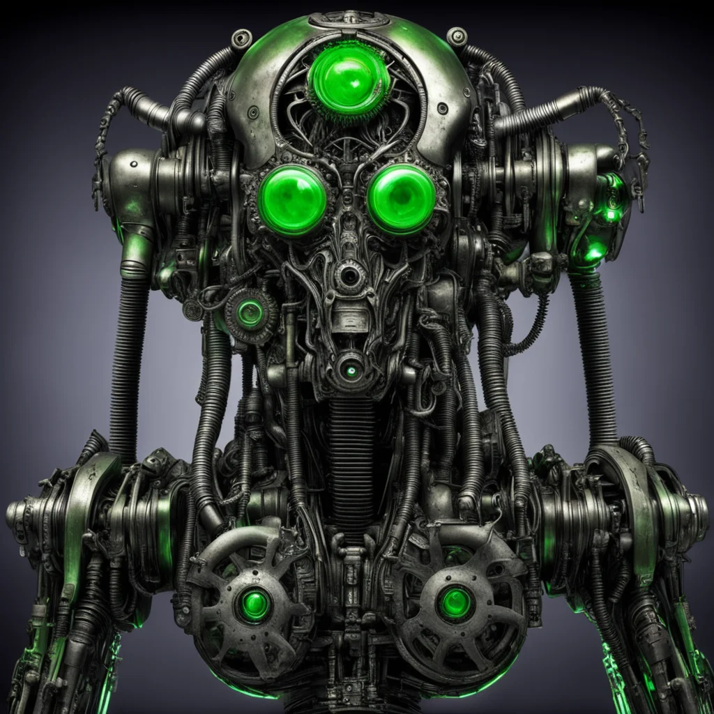 horrifying giger bio mechanical monster robots made with gears steampunk with glowing green eyes confident engaging wow artstation art 3
