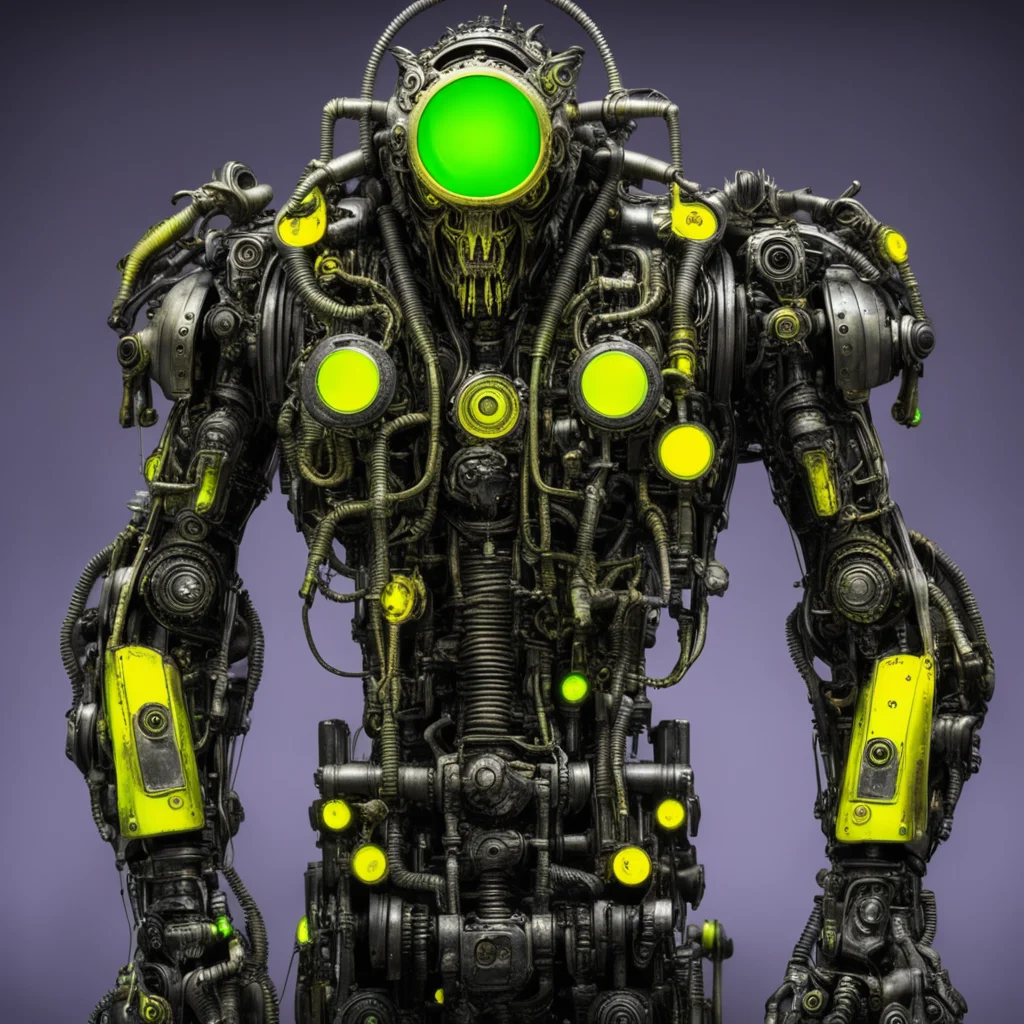 aihorrifying giger bio mechanical monster robots made with gears steampunk with glowing yellow green eyes amazing awesome portrait 2