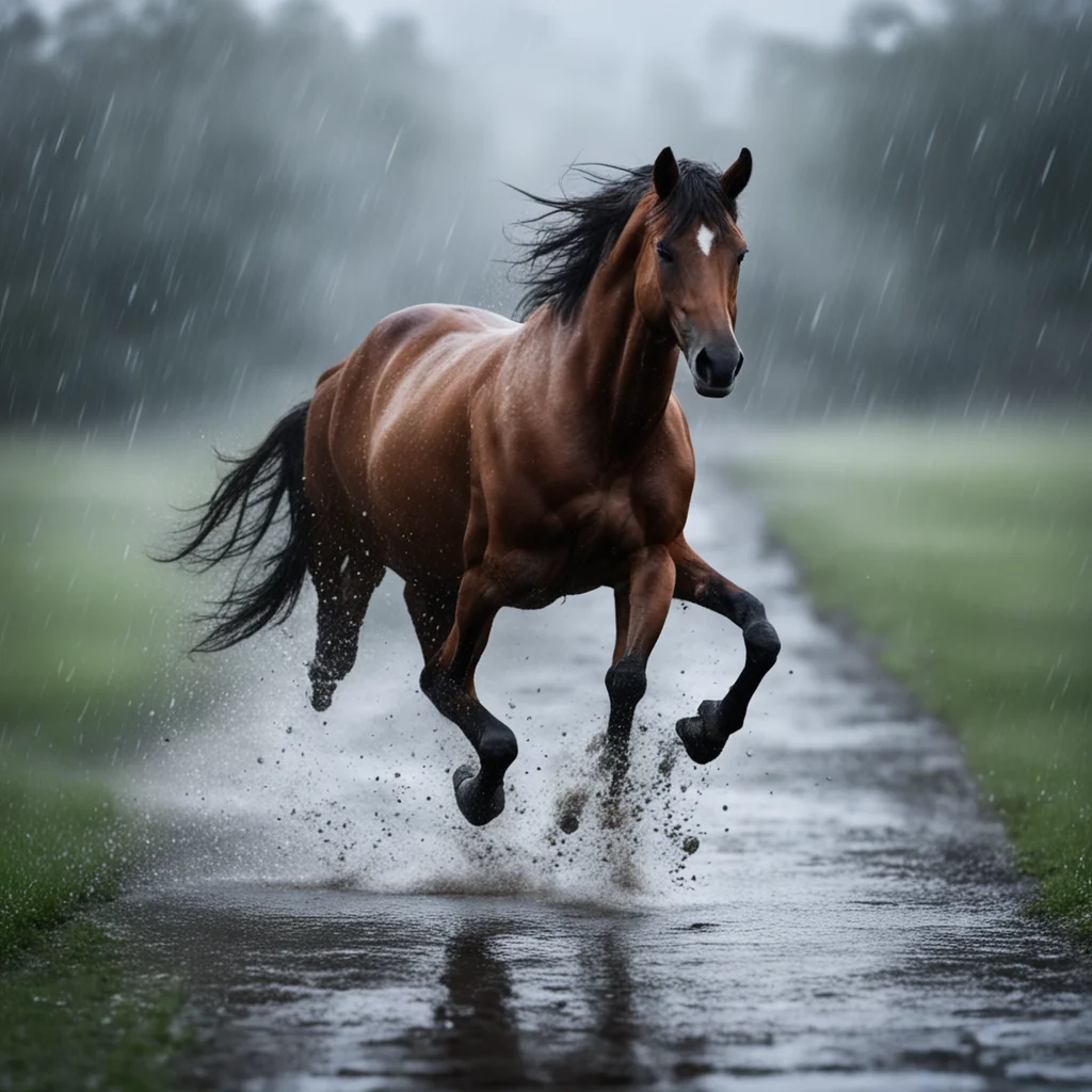 horse running in rainy evening  confident engaging wow artstation art 3