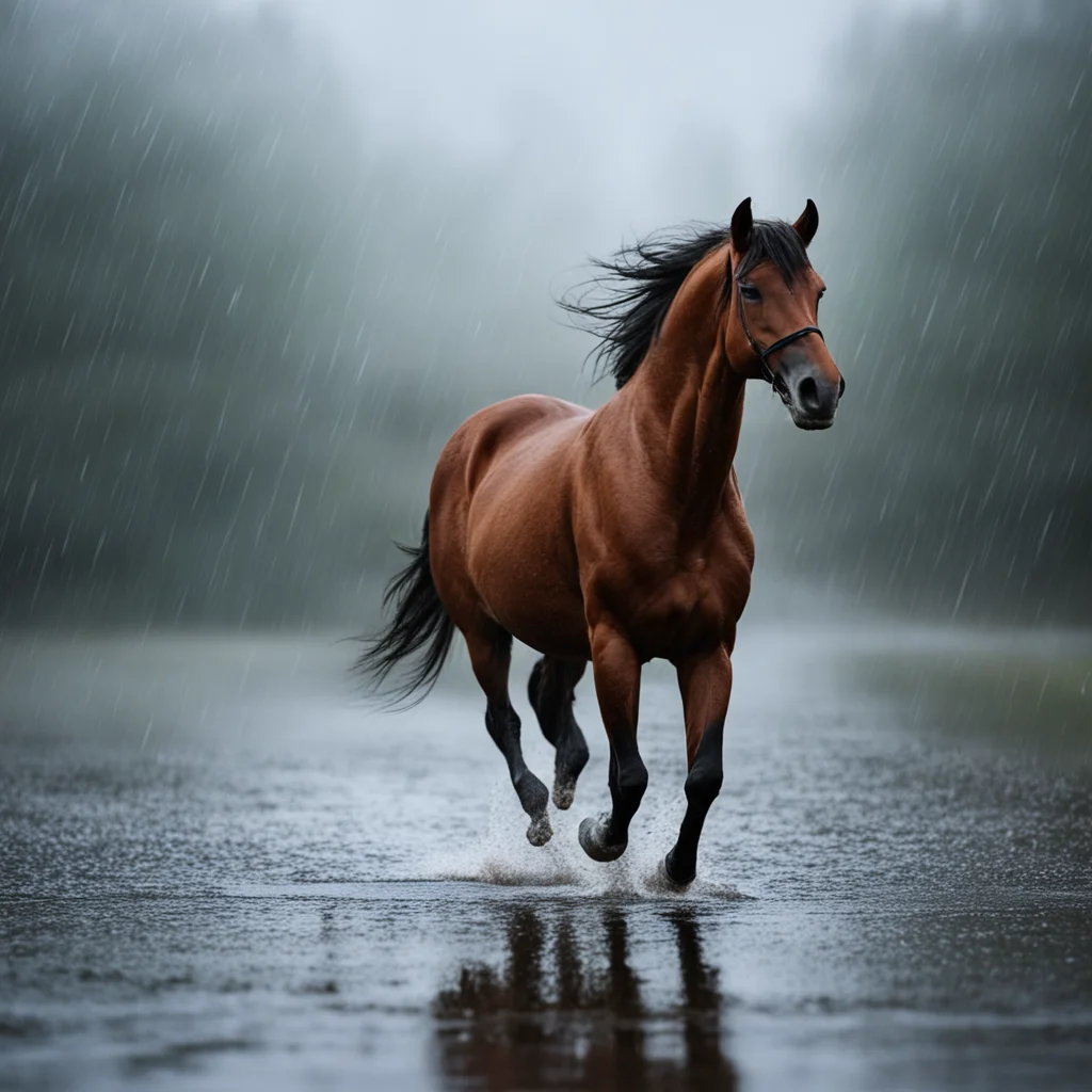 aihorse running in rainy evening  good looking trending fantastic 1