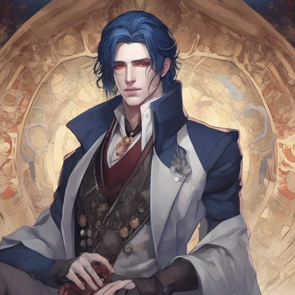 hot science fantasy king with pale skin%2C dark blue hair%2C garnet eyes amazing awesome portrait 2