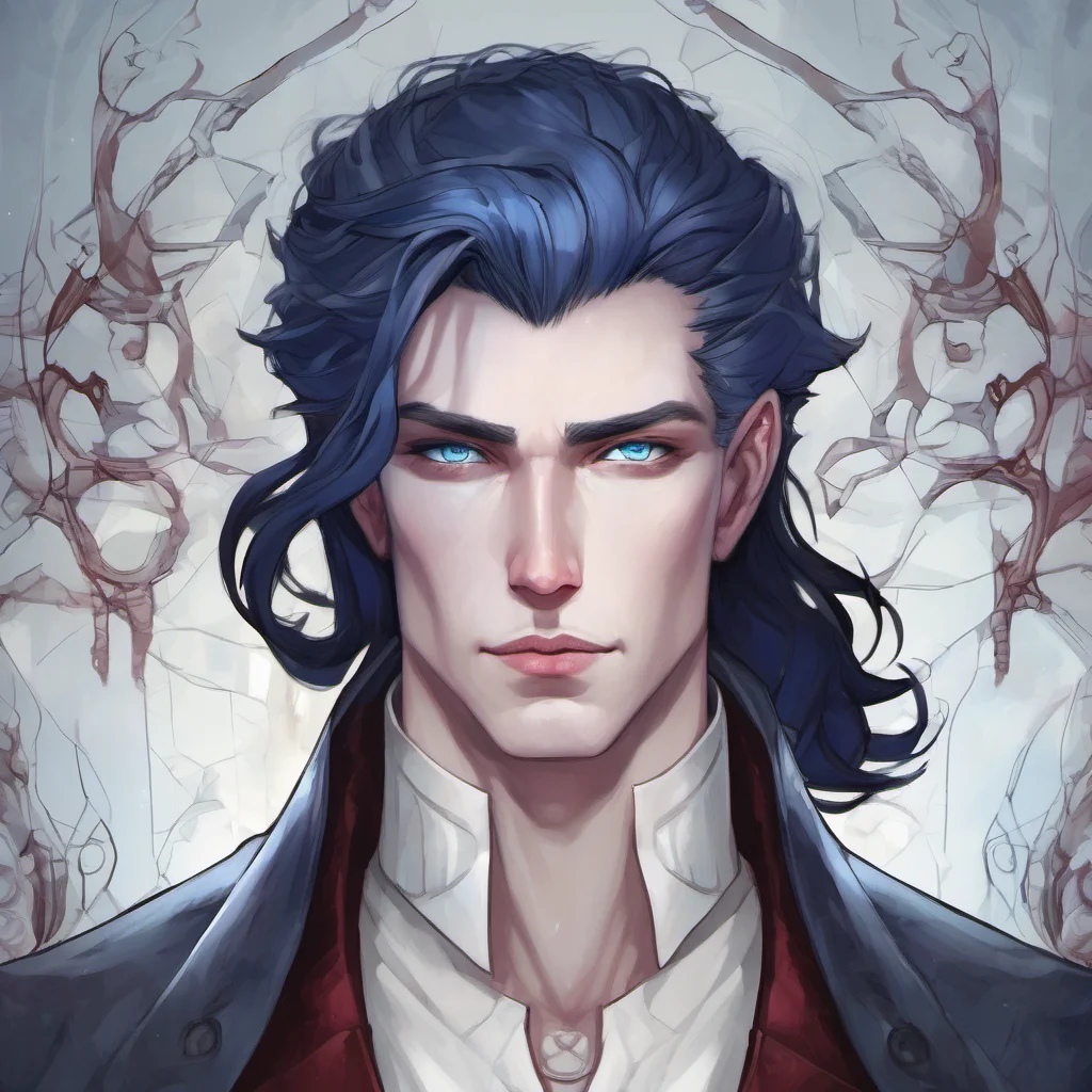 hot science fantasy king with pale skin%2C dark blue hair%2C garnet eyes confident engaging wow artstation art 3