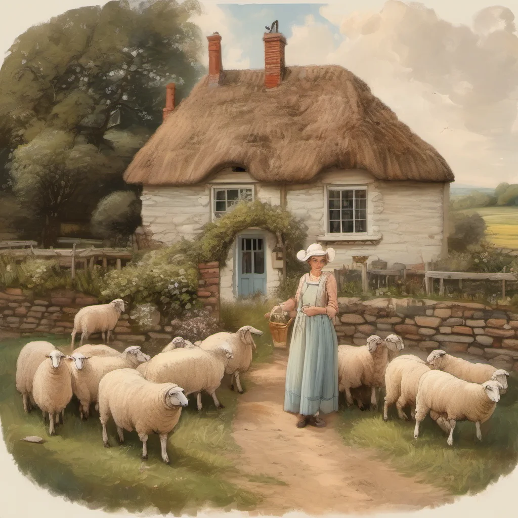 aihouse cottage with sheep and pretty farmer in dress confident engaging wow artstation art 3