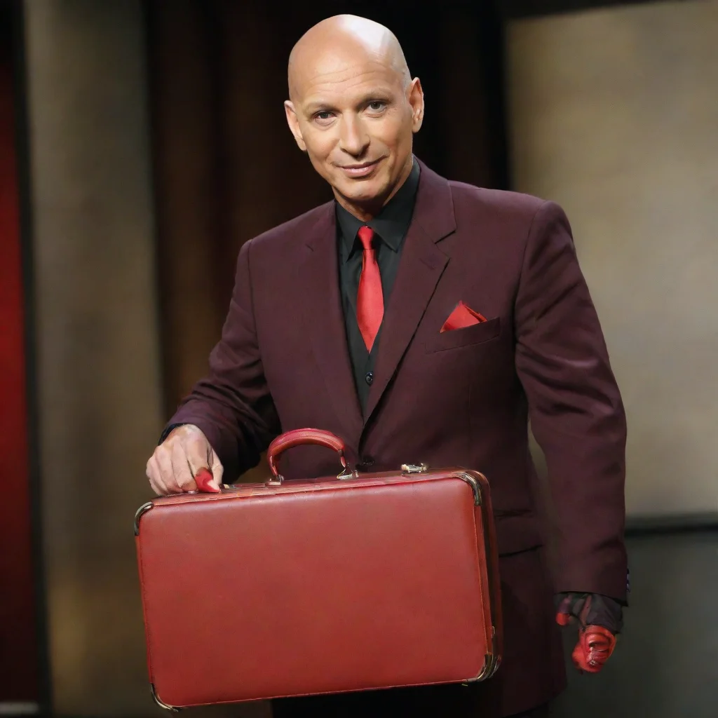 aihowie mandel as a devil from dungeons and dragons with a briefcase from the show deal or no deal