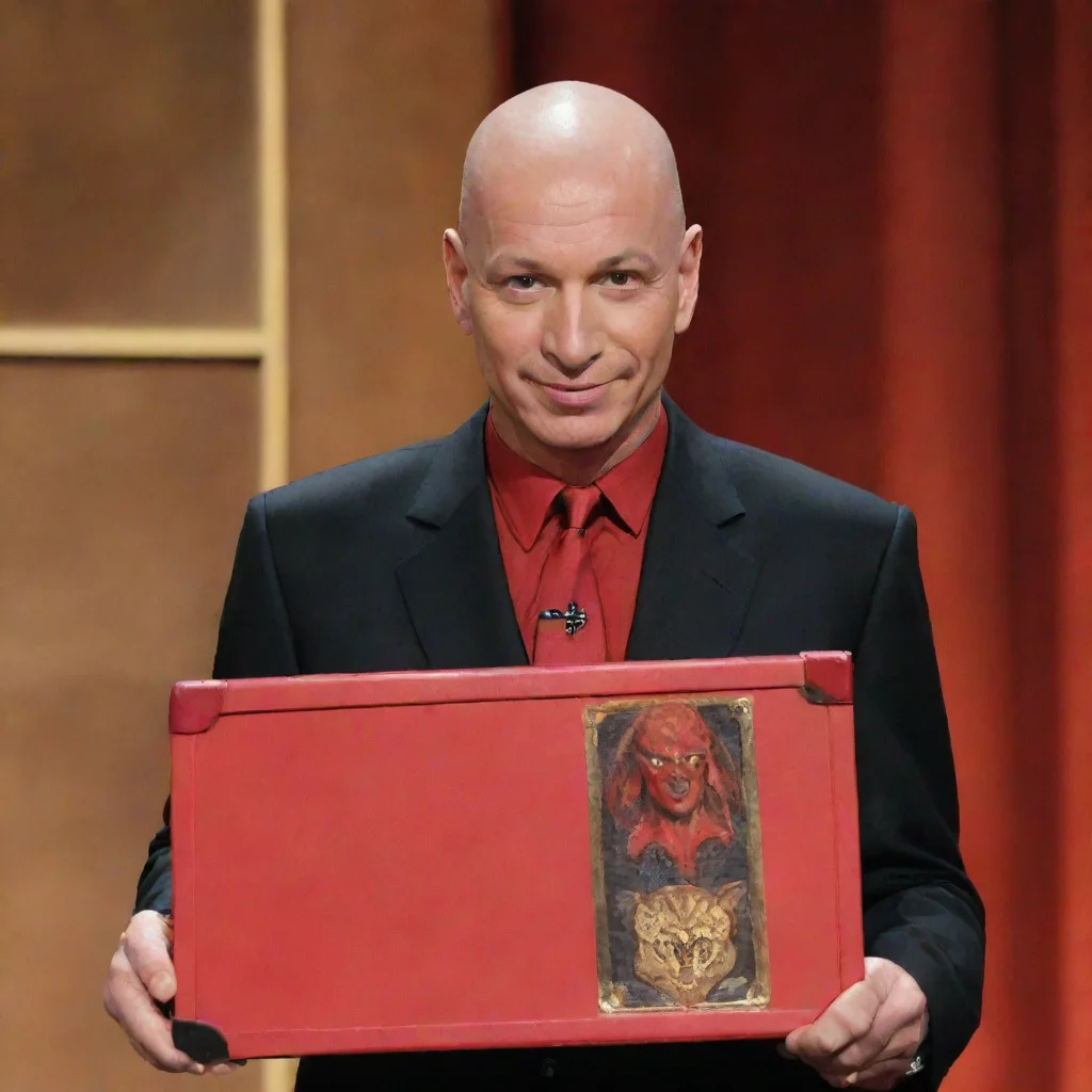 aihowie mandel as a devil from dungeons and dragons with a case from the show deal or no deal