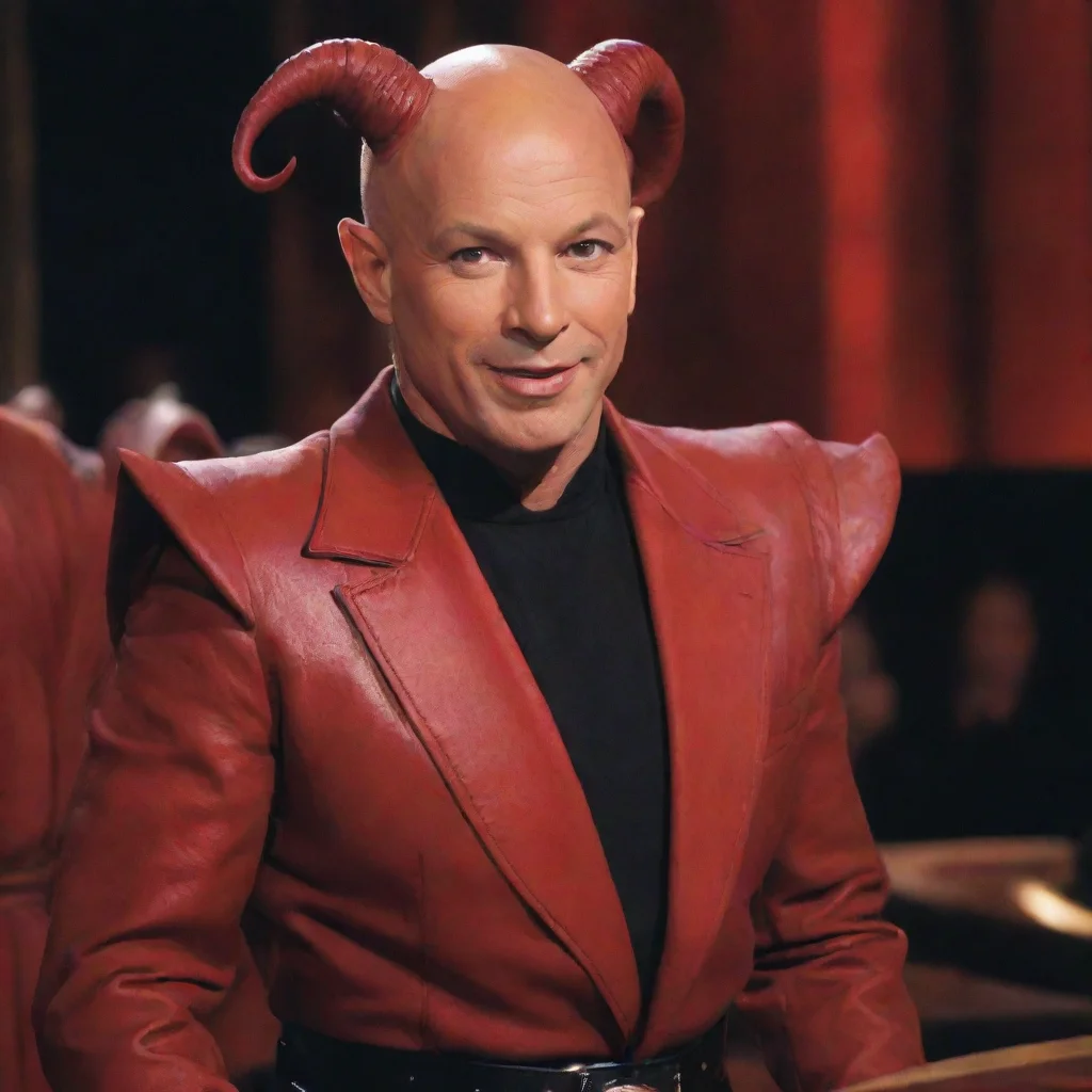 aihowie mandel as a red skinned tiefling from dungeons and dragons on the set of deal or no deal