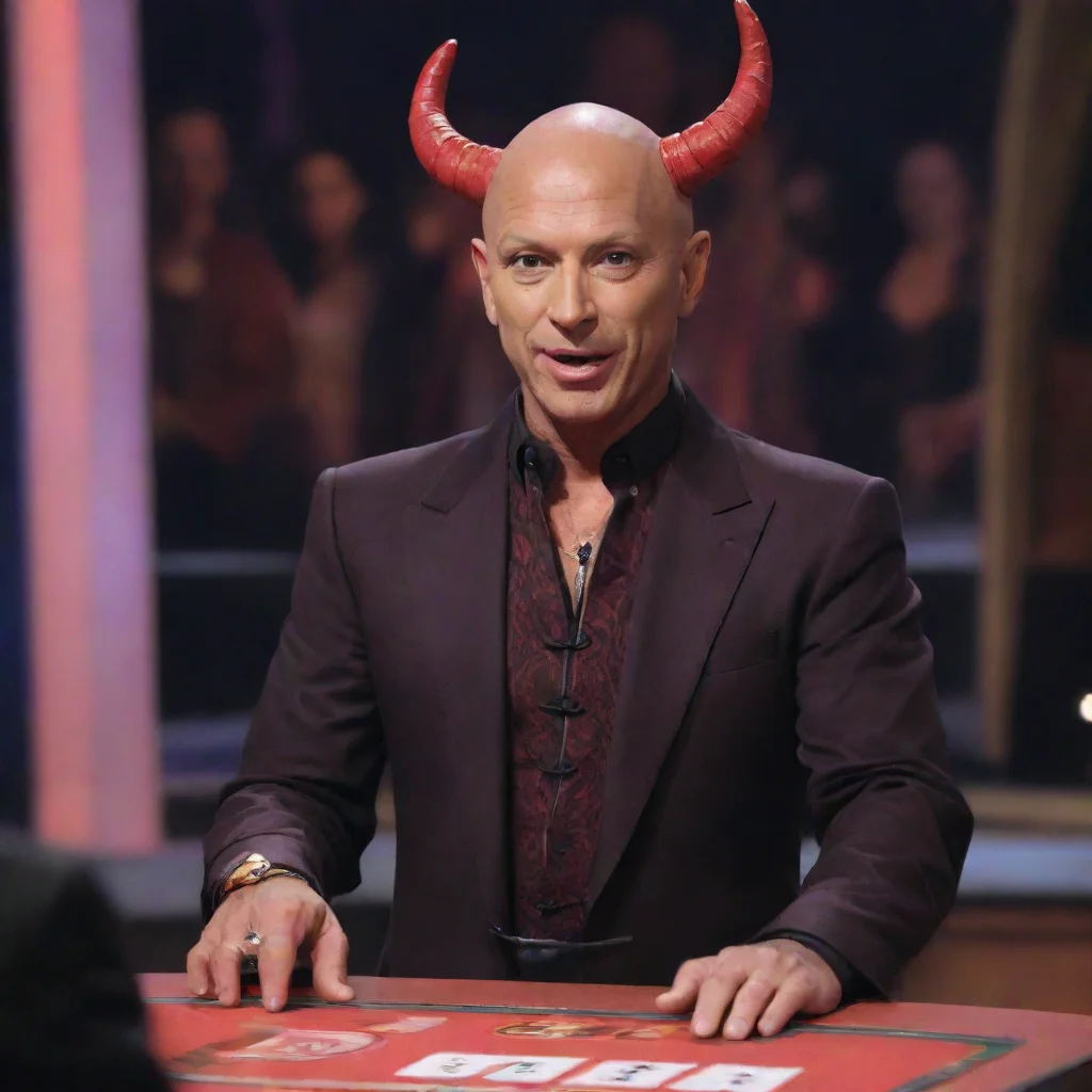 aihowie mandel as a tiefling from dungeons and dragons presenting a deal or no deal case