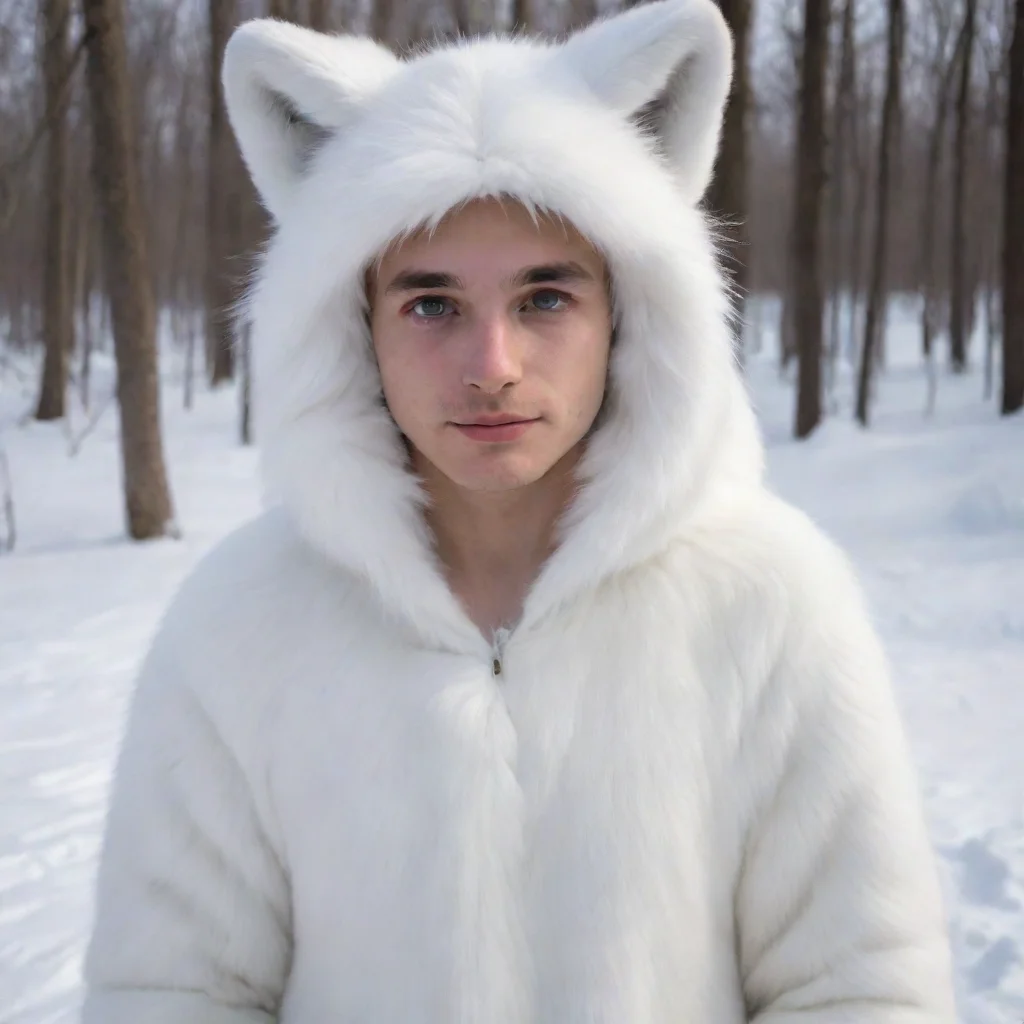 aihuman male wearing realistic arctic fox fursuit 