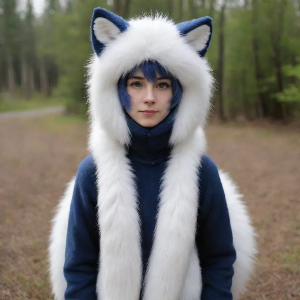 aihuman wearing realistic arctic fox fursuit 