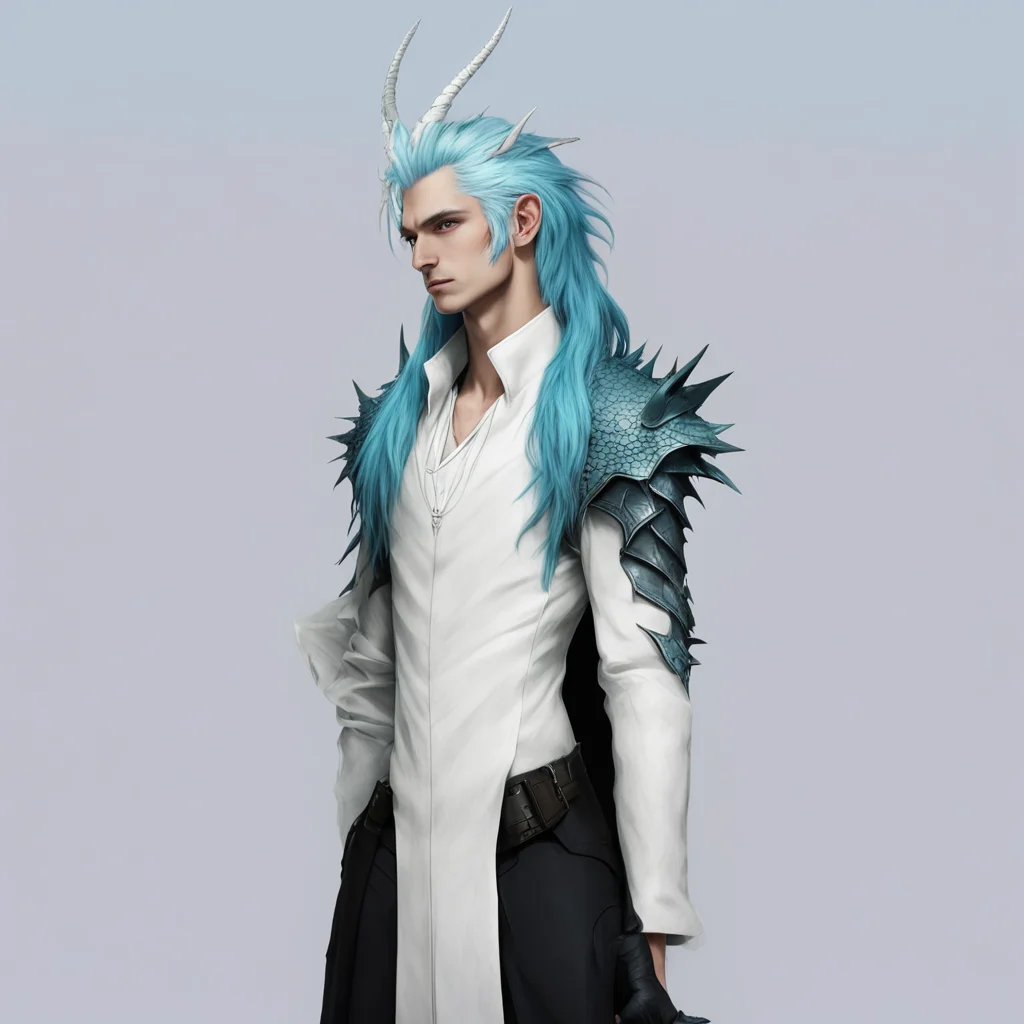 aii tall male with light blue hair and white hair and has dragon wings horns and a tail amazing awesome portrait 2