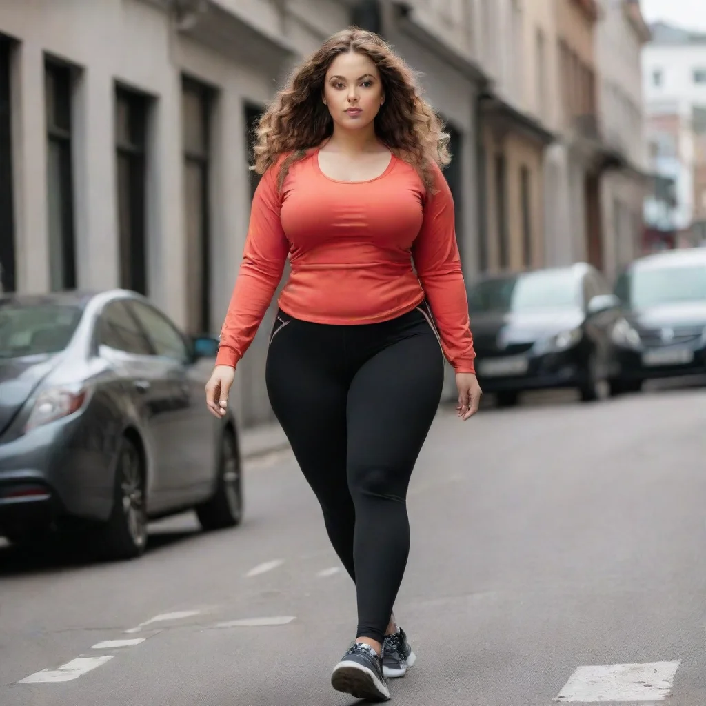 aiimage of curvy female model walking in the street%2C with a sporty style%2C cinematic