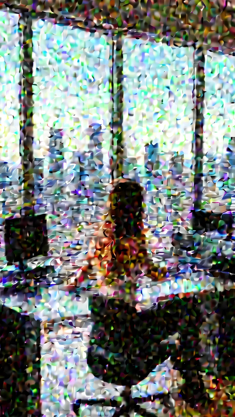 image of girl behind gaming desk with imac computer and gaming console and skyline view an rooftop windows at daytime and tech gadgets tall