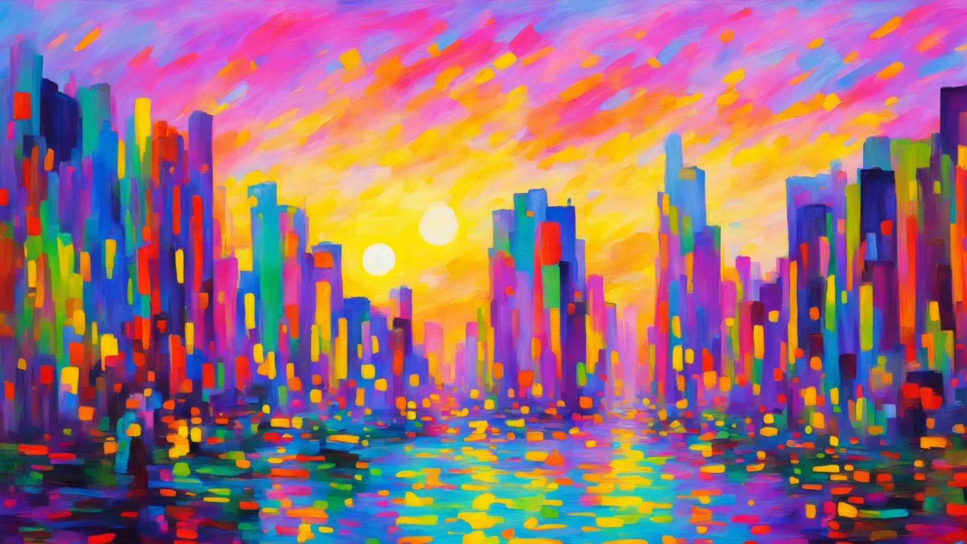 impressionist dawn in a city wide