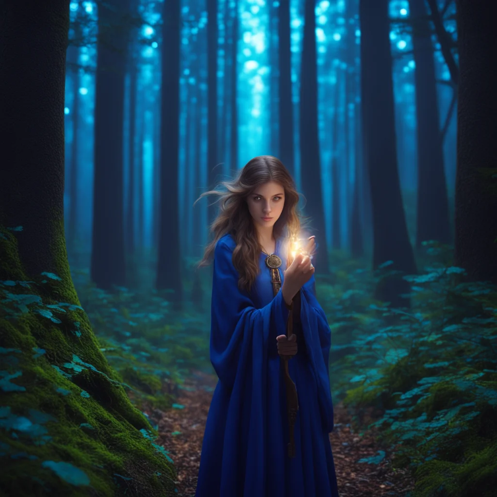 aiin a dark blue forest%2C a glowing magic key in the hand of a brown haired woman good looking trending fantastic 1
