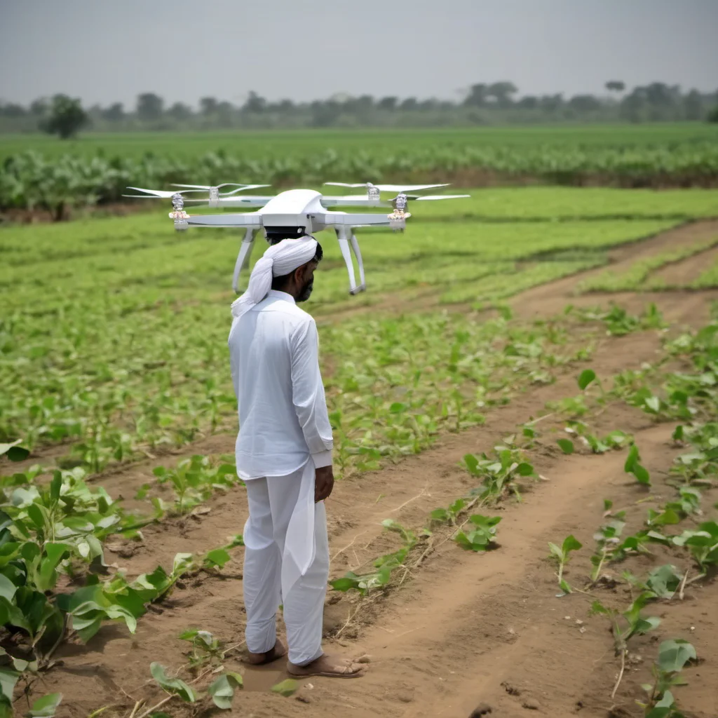 indian farmer wearing dhothi and turban  monitoring his farm land with the help of a mavic air pro drone which is operated by himself  amazing awesome portrait 2