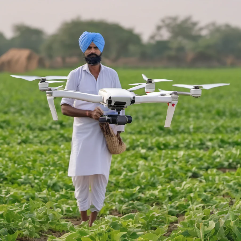 indian farmer wearing dhothi and turban  monitoring his farm land with the help of a mavic air pro drone which is operated by himself  good looking trending fantastic 1