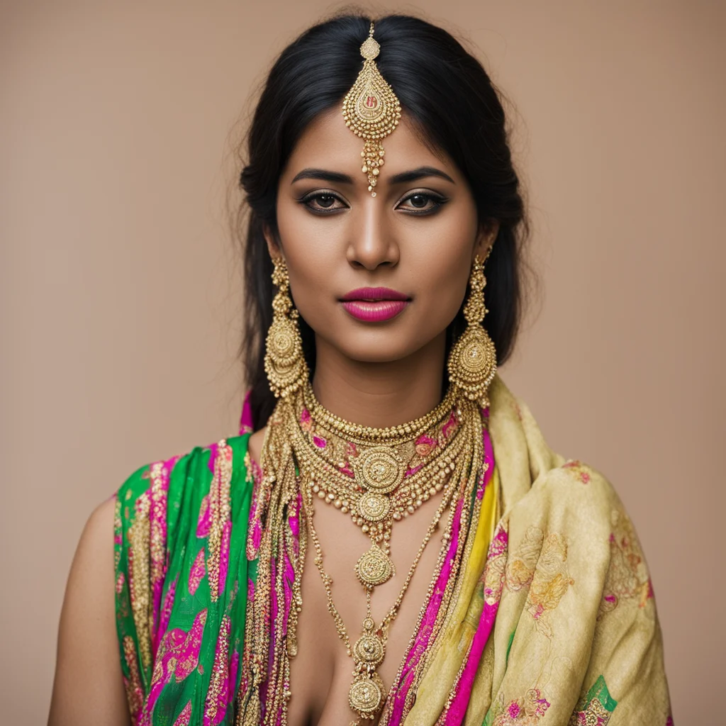 aiindian woman with nose ring and low hip chain in saree amazing awesome portrait 2