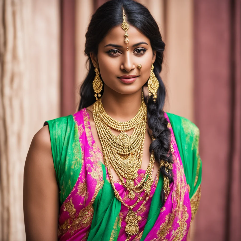 indian woman with nose ring and low hip chain in saree