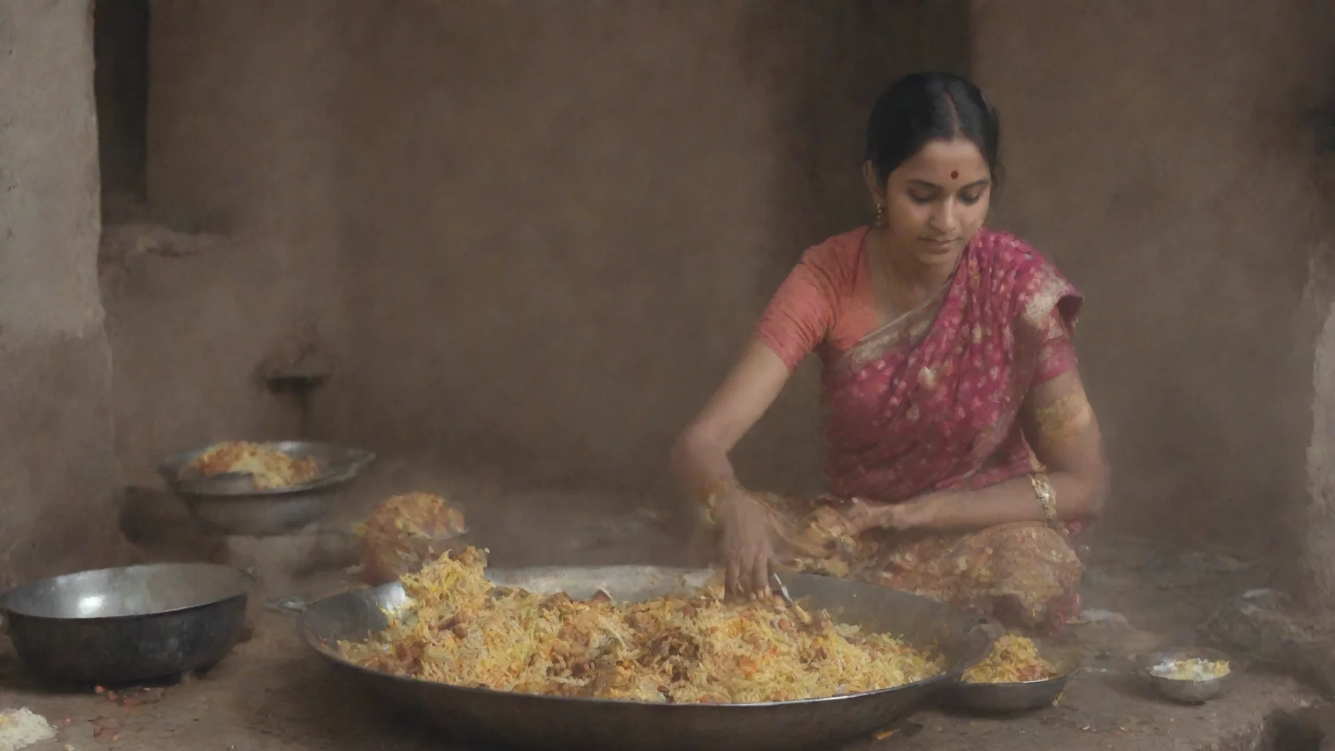 indian women briyani making in old style  wide