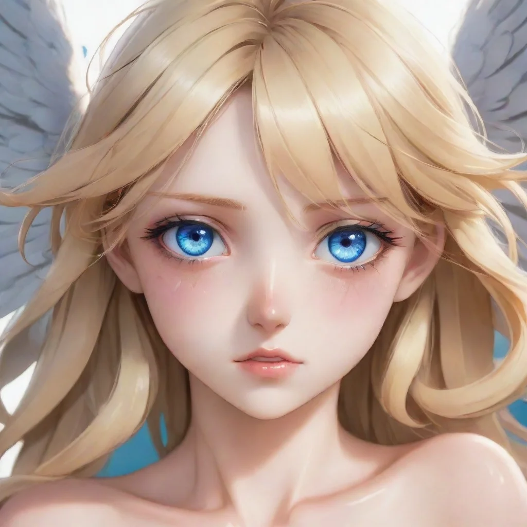 injured blonde anime angel with blue eyes.