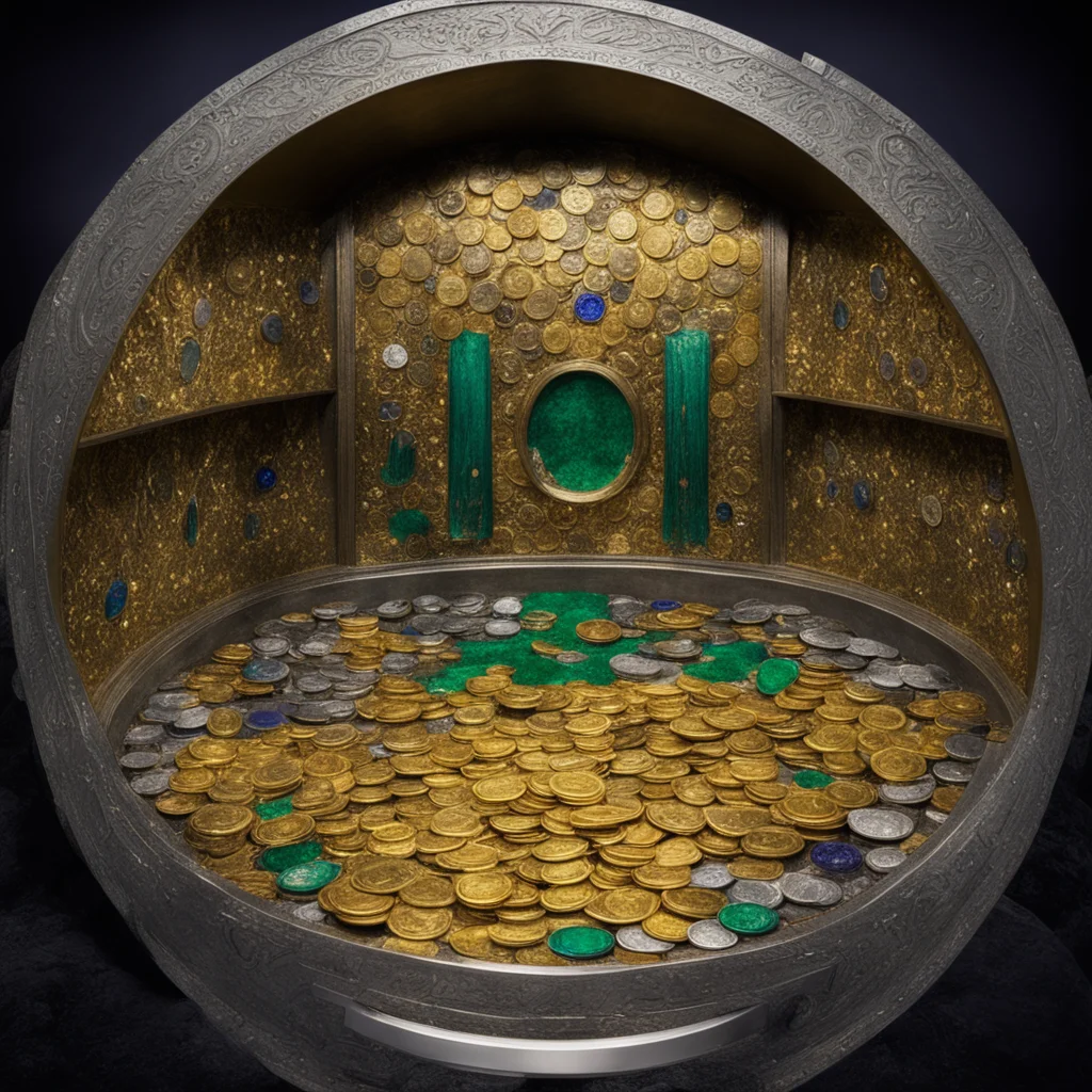 aiinside king thranduil%E2%80%99s treasure vault with gold coins and silver coins and diamonds%2C rubies%2C sapphires and emeralds  amazing awesome portrait 2