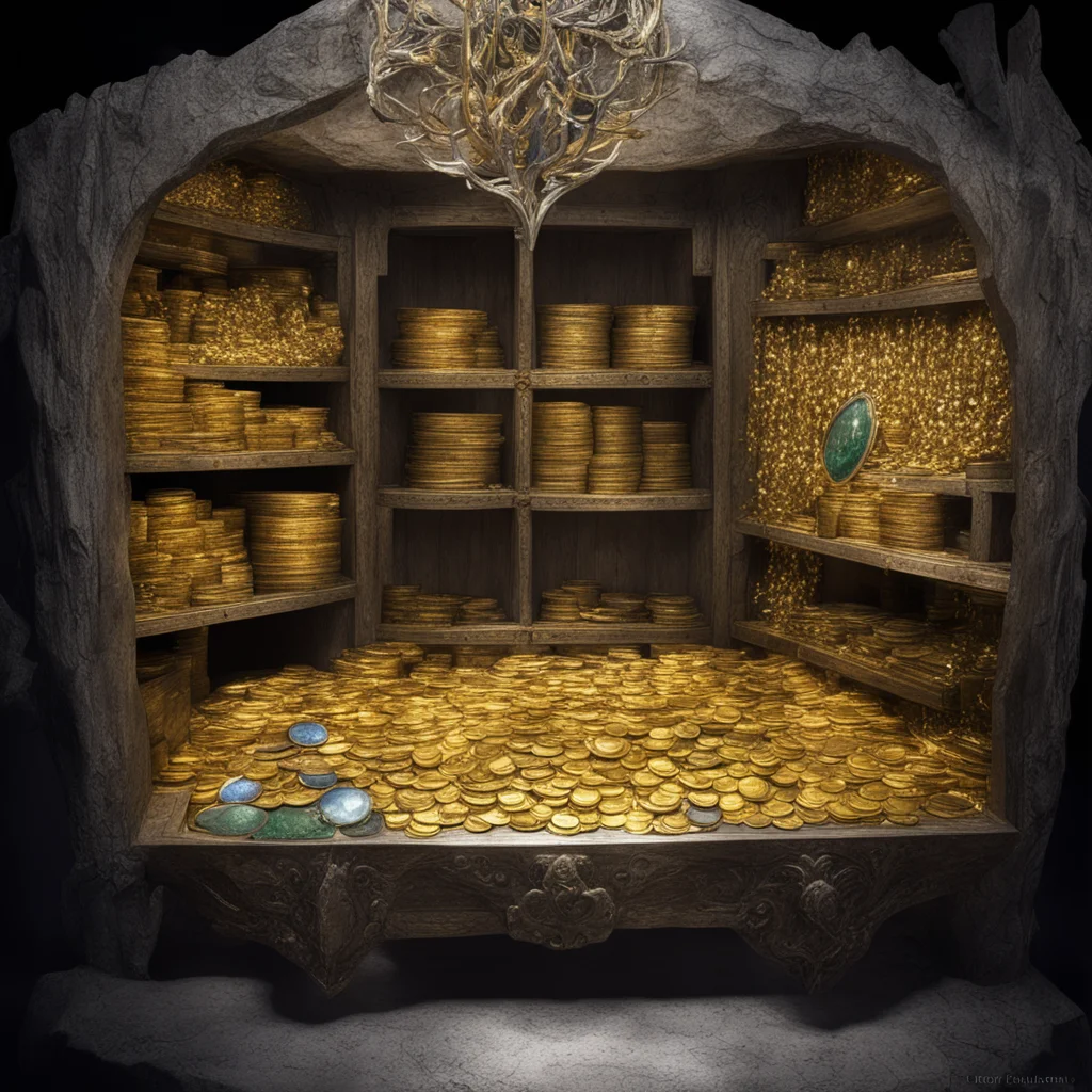 aiinside king thranduil%E2%80%99s treasure vault with gold coins and silver coins and diamonds%2C rubies%2C sapphires and emeralds in large chests good looking trending fantastic 1