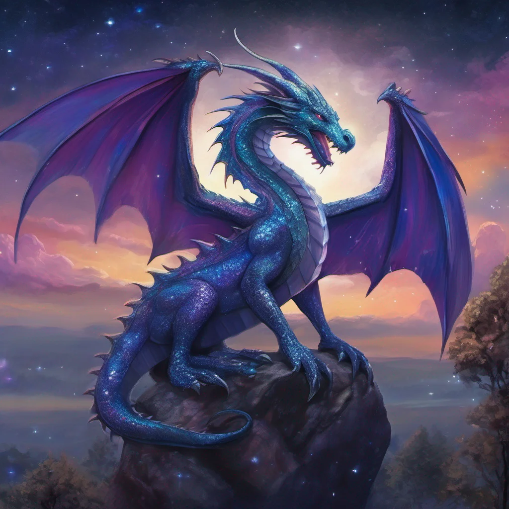 aiiridescent dragon fantasy art night sky