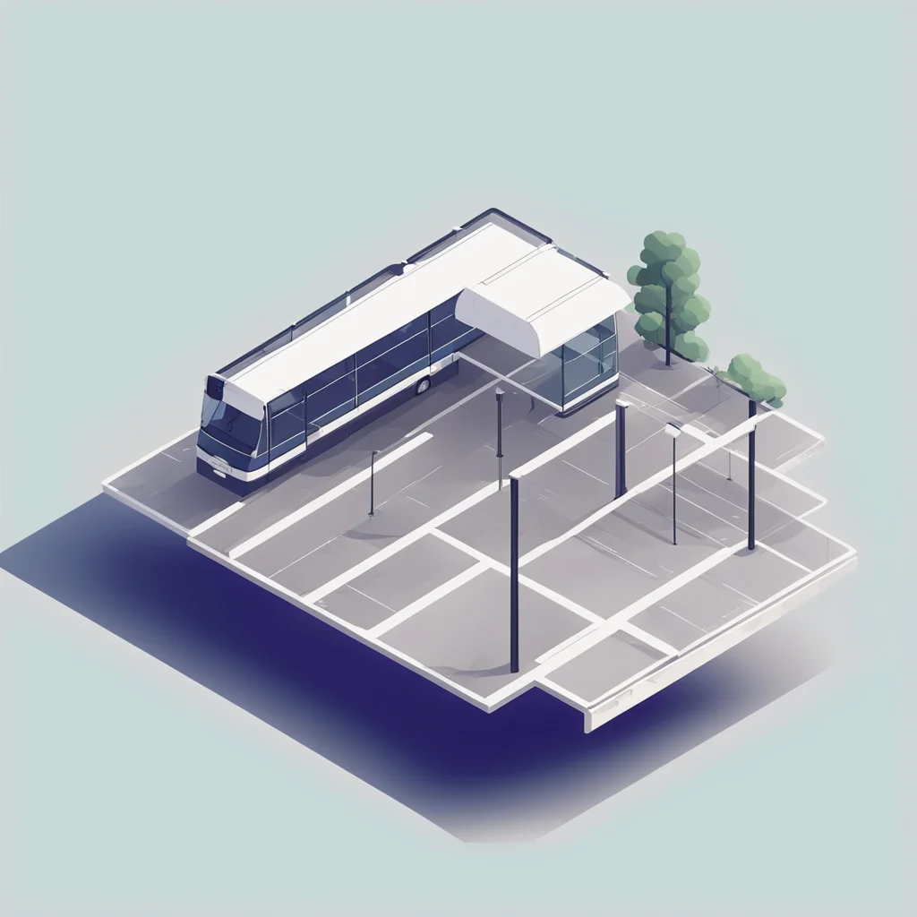 aiisometric modern transit bus stops%2C minimal design%2C line art