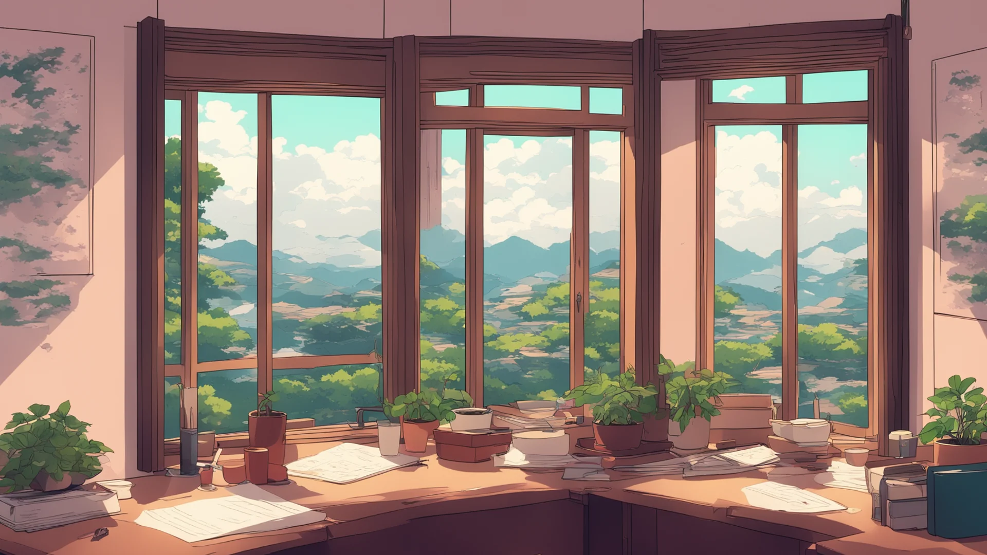 aijapanese interior. window view with a desk. lofi%2C manga%2C anime style. chill cozy room.  amazing awesome portrait 2 wide