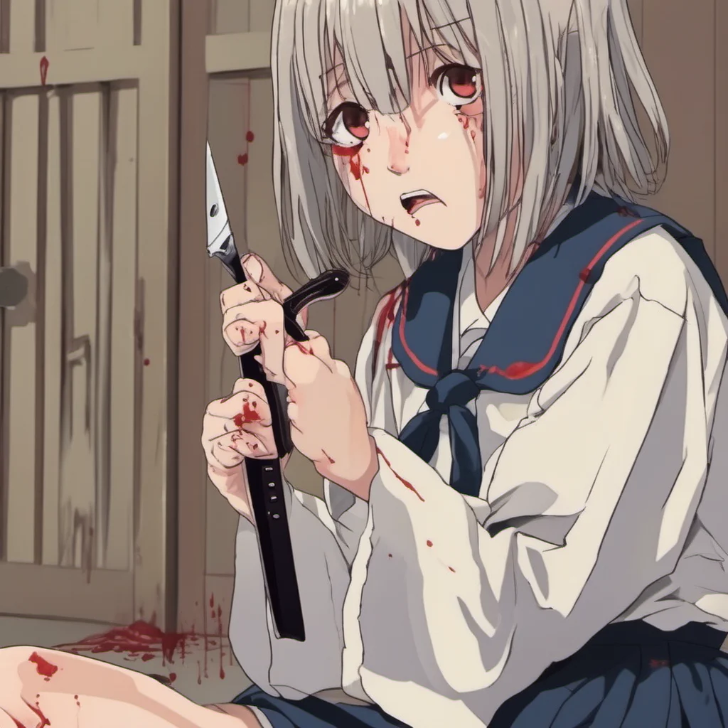 aijapanese school girl holding a razor while crying and blood on her amazing awesome portrait 2