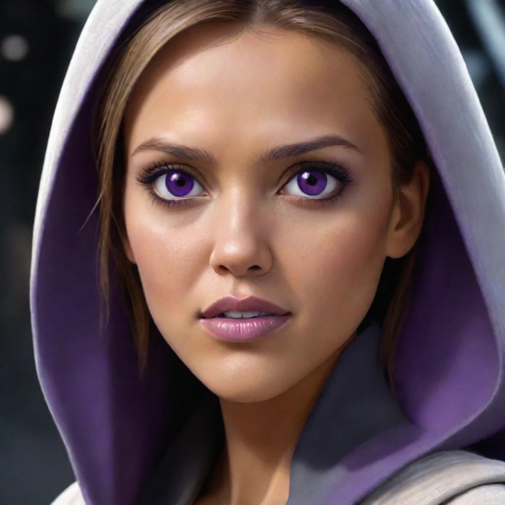 aijessica alba in harsh animation clone wars as a jedi with purple eyes