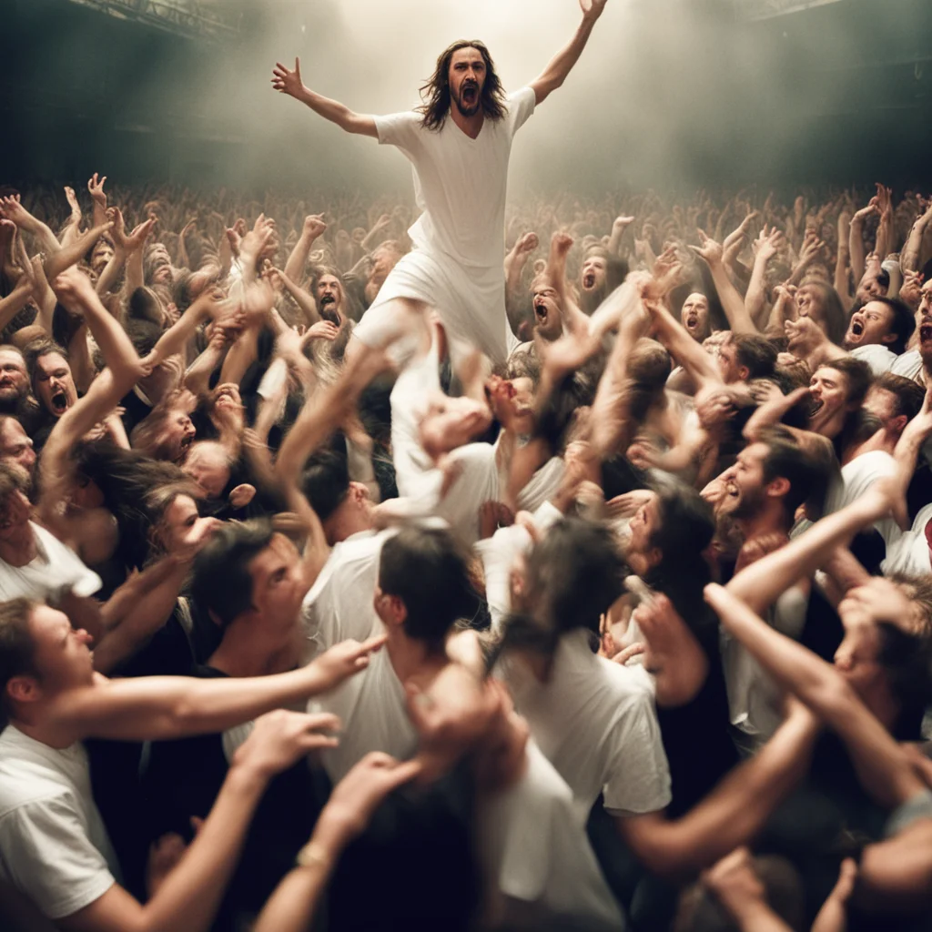 jesus jumping into a mosh pit