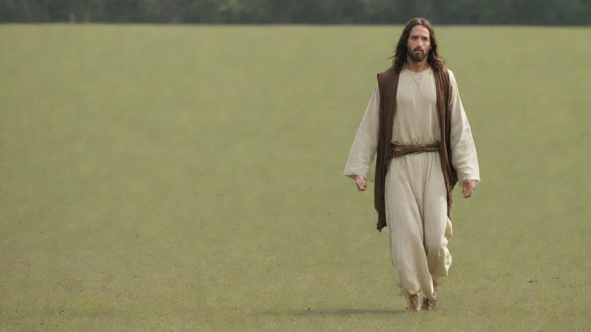 jesus walking on field wide