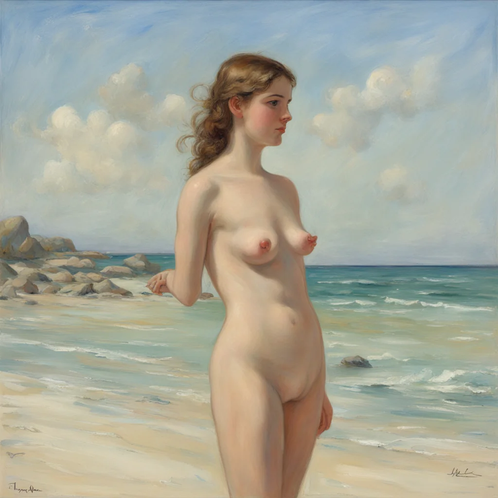 aijeune fille nue%2C sur la plage confident engaging wow artstation art 3