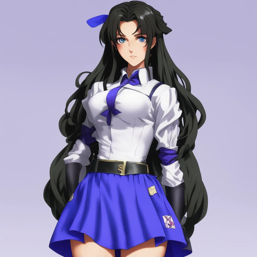 aijojo bizarre adventure%2C female%2C long dark brown hair%2C light blue eyes%2C uniform dark sailor fuku with long skirt